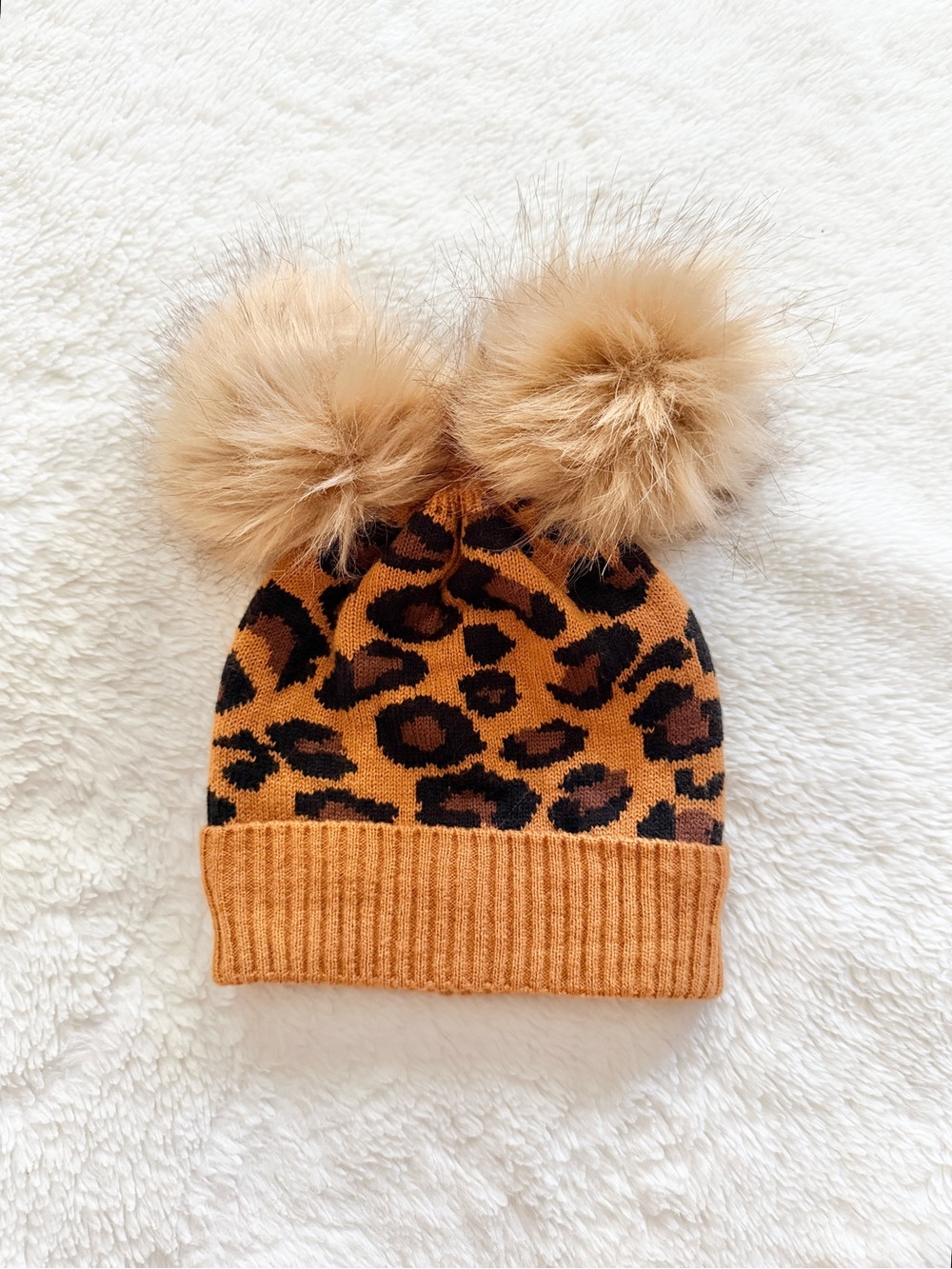 Gap Baby Double Pom Pom Knit Winter Hat Brown Leopard Print Size 12-24M